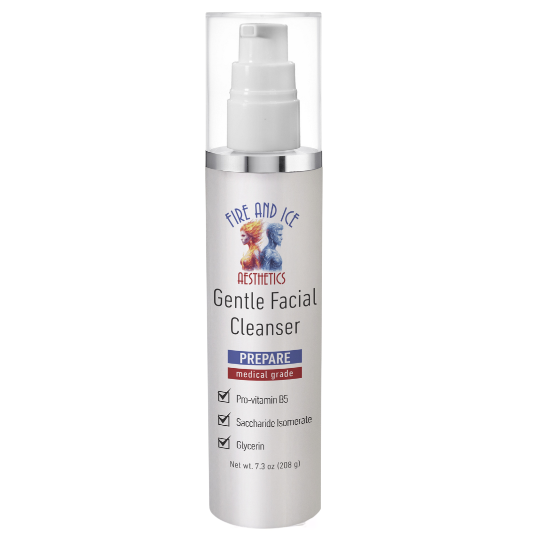 Gentle Facial Cleanser bottle with branding on a white background