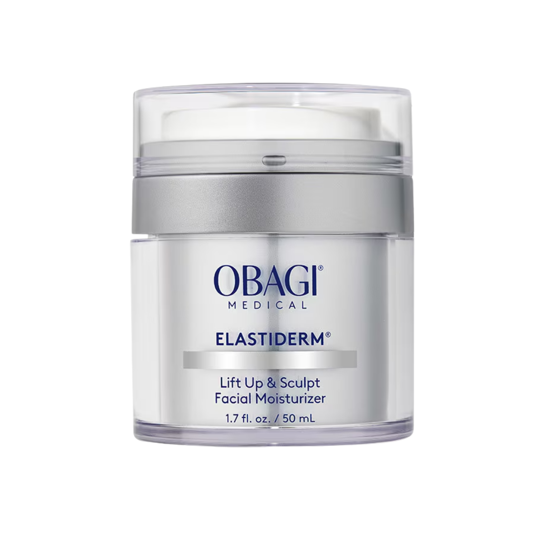 Obagi Elastiderm facial moisturizer jar on a white background